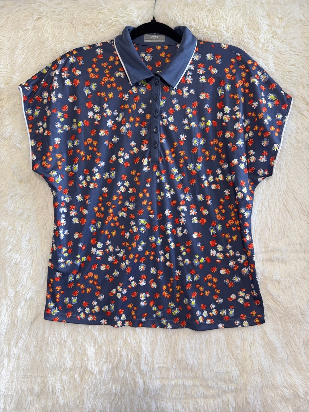Callaway Womens Opti-Dri Floral Golf Polo Top Size L Blue Short Sleeve Sporty
